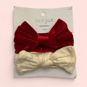 2 Cat & Jack Infant Baby Girl Red Velvet & Cream Crepe Head Wraps Brand New